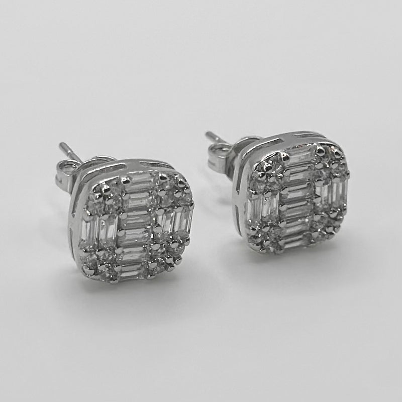 Square Cut Clustered Iced Stud Earrings