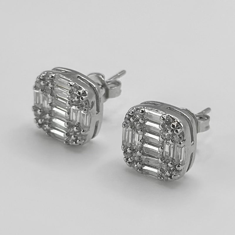 Square Cut Clustered Iced Stud Earrings