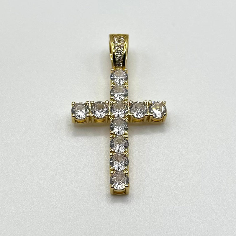 Iced Cross Pendant - Gold